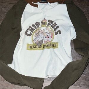 Juniors  Chip 'n Dale Long Sleeve Tee - White and Brown Large FAIR